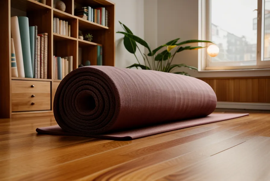 Perspektive von der Yoga-Matte mit einer Katze, die am Rand sitzt, Pilates-Ergänzung für den Büro-Alltag