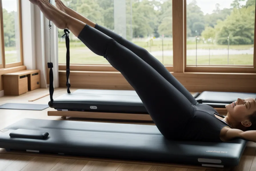 Tablet zeigt eine Pilates-App-Übung für das Home-Workout gegen Rückenschmerzen zuhause
