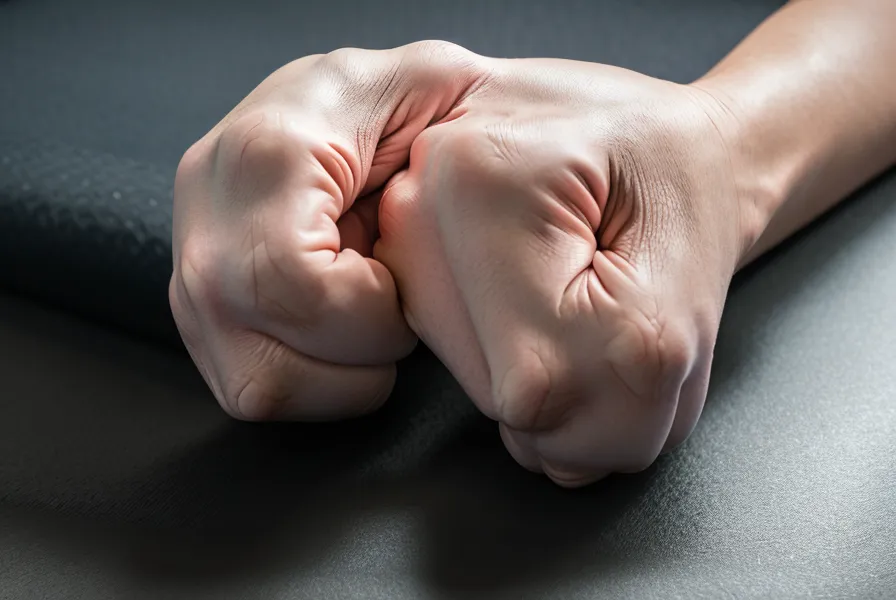 Fäuste auf der Pilatesmatte als Stützposition für mehr Rückenprävention und weniger Handgelenkschmerzen