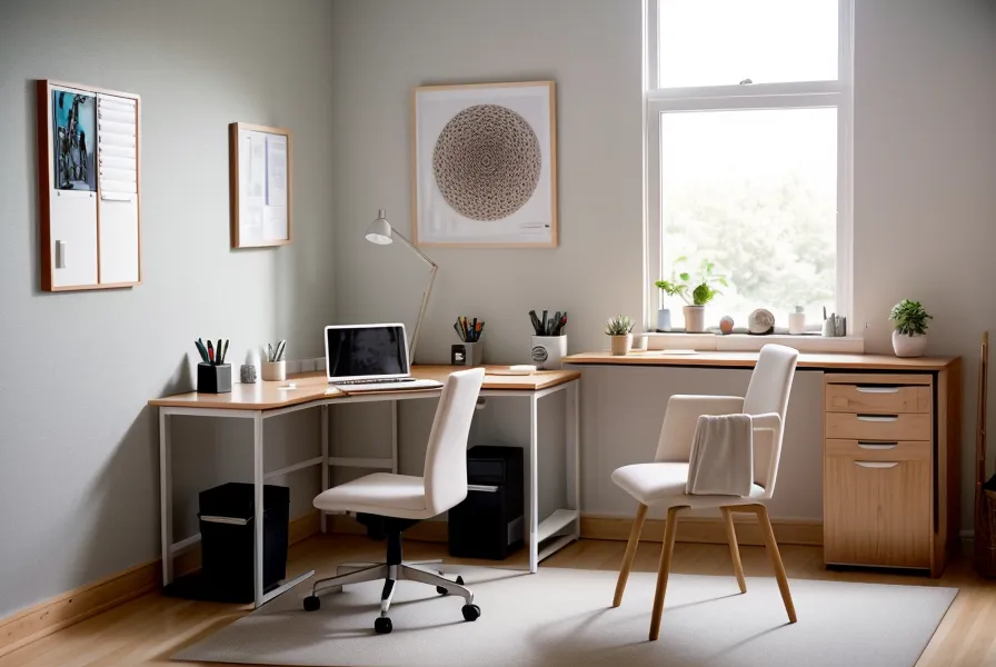 Bürostuhl und Pilatesmatte nebeneinander als Symbol für Rückengesundheit im Büro