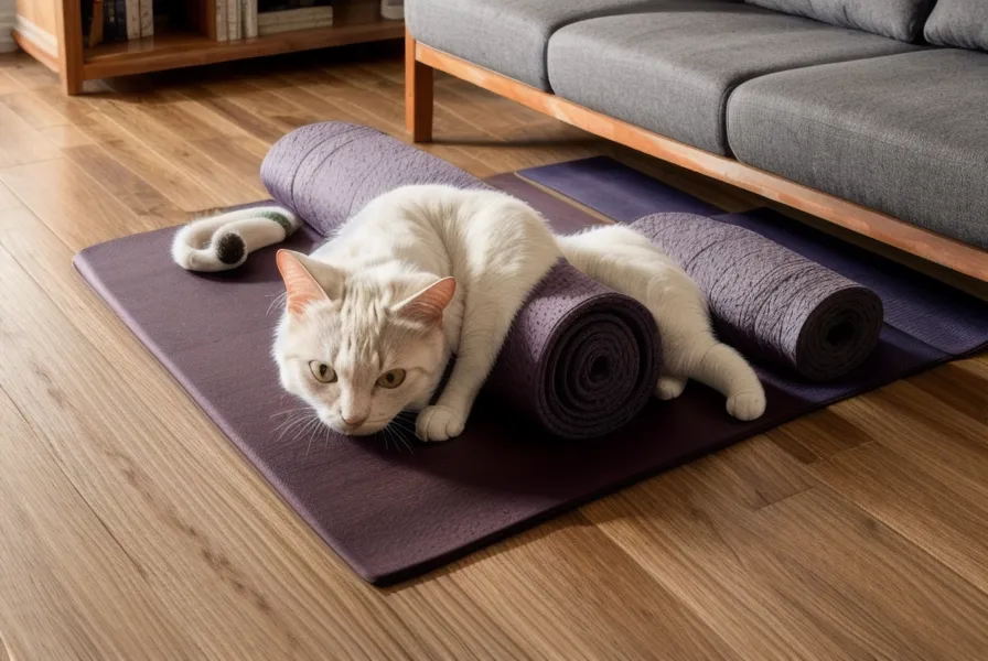 Zusammengerollte Pilatesmatte am Abend, Teil meiner Pilates-Erfahrungen für mehr Rückengesundheit