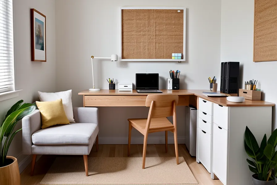 Kleiner Arbeitsplatz in einer Wohnung mit bereitliegender Pilatesmatte – Büro-Fitness auf engem Raum bei Ischiasschmerzen