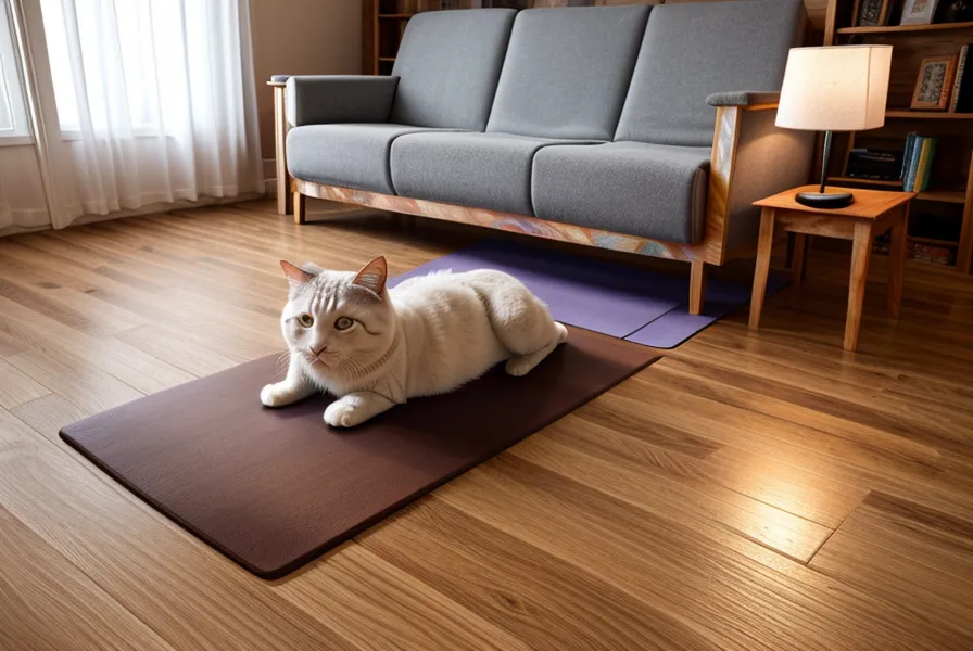 Spine-Stretch-Übung zur Wirbelsäulen-Mobilisation am Morgen, Katze schaut zu