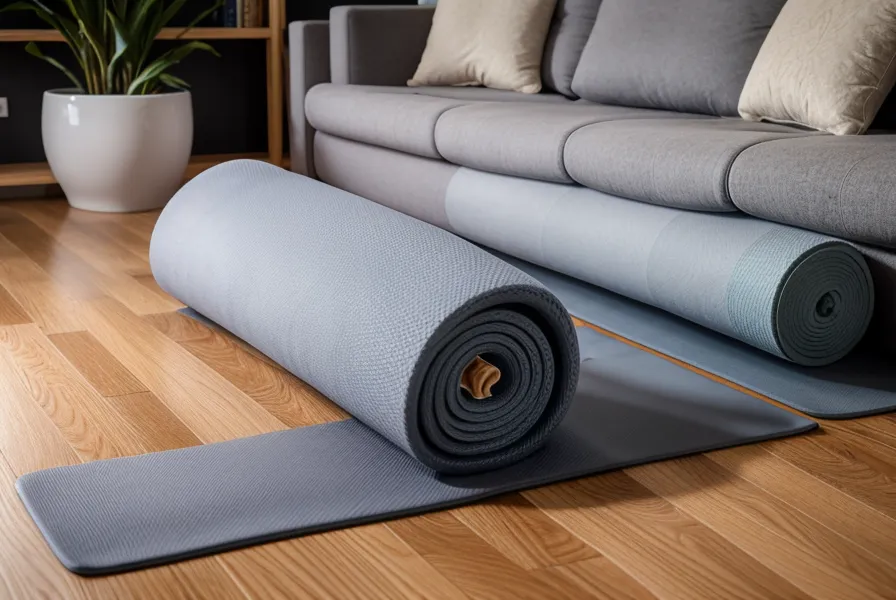 Laptop mit Pilates-Onlinekurs neben der Trainingsmatte für flexibles Training nach der Büroarbeit