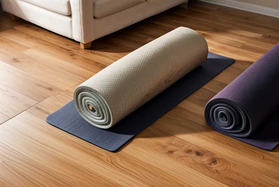 Tablet mit Online-Pilates-Präventionskurs für Home-Workout auf dem Wohnzimmertisch