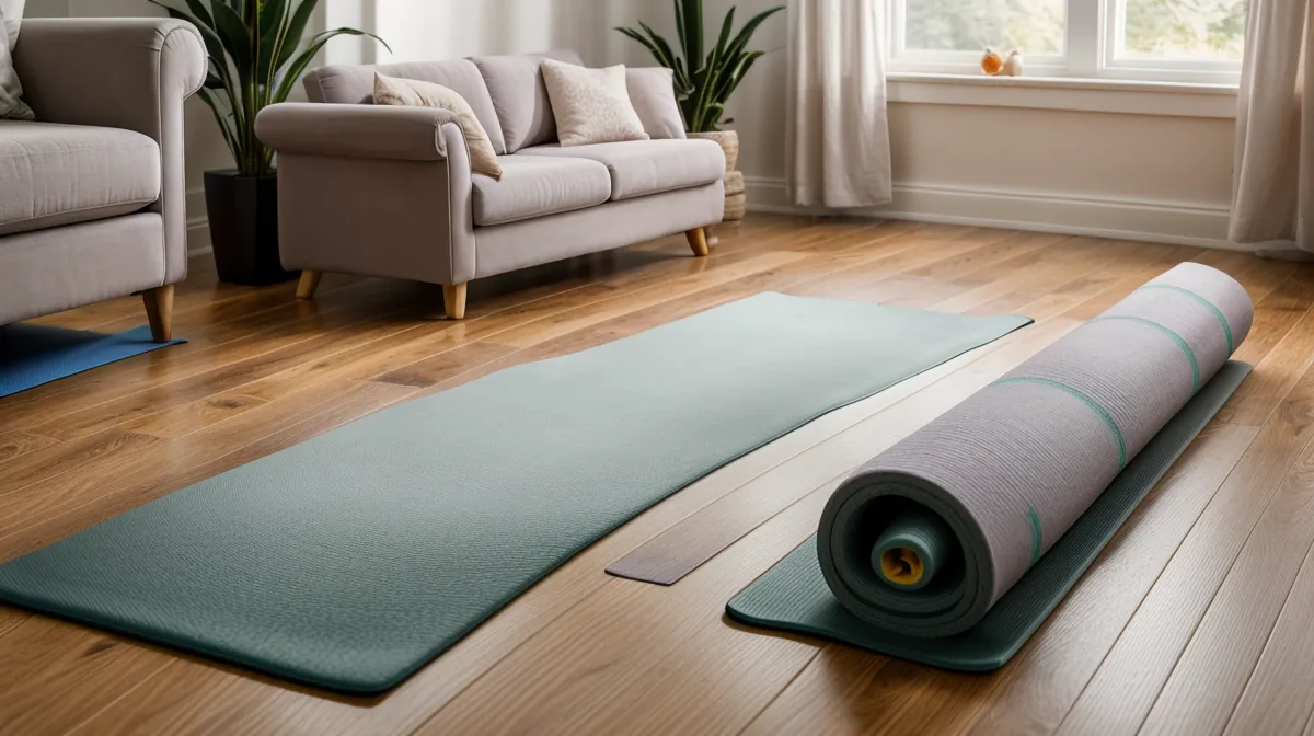 Übungen zur Osteoporose Vorbeugung: Warum ich mit Pilates meine Knochen stärke – Frau trainiert Rumpfstabilität und Knochengesundheit auf der Pilates-Matte im Wohnzimmer.