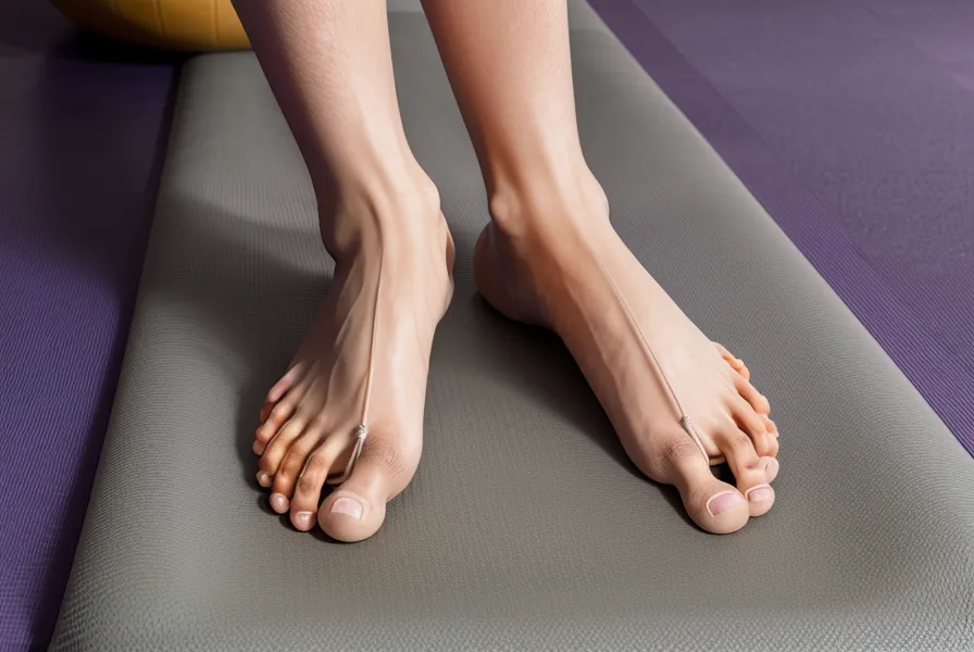 Nahaufnahme der Füße auf der Pilates-Matte beim Training für Knochengesundheit und Osteoporose-Vorbeugung zuhause.