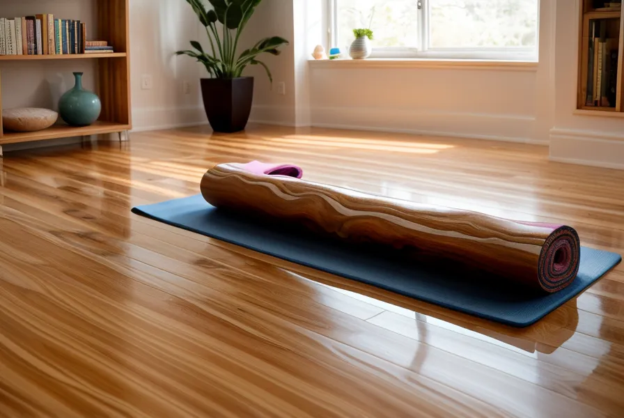 Eine Katze beobachtet neugierig das Pilates-Training zuhause im Wohnzimmer während der Powerhouse-Übung.