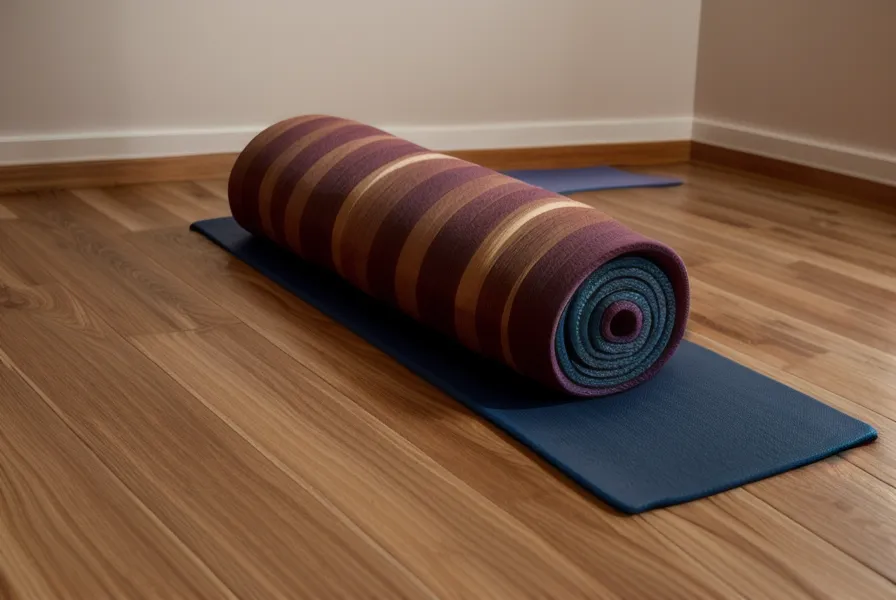 Ausgerollte Pilates-Matte für eine abendliche Atemübung zur Stressbewältigung nach dem Büro.